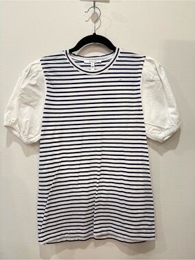 Derek Lam Navy & White Striped Puff Sleeve Tee